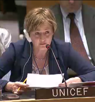 UNICEF's representative delivers the agency's statement to the debate (UN Web TV)