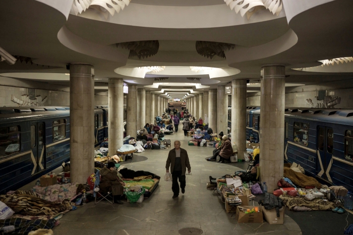 The metro station in Kharkiv, Ukraine, being used as a bomb shelter on March 26.